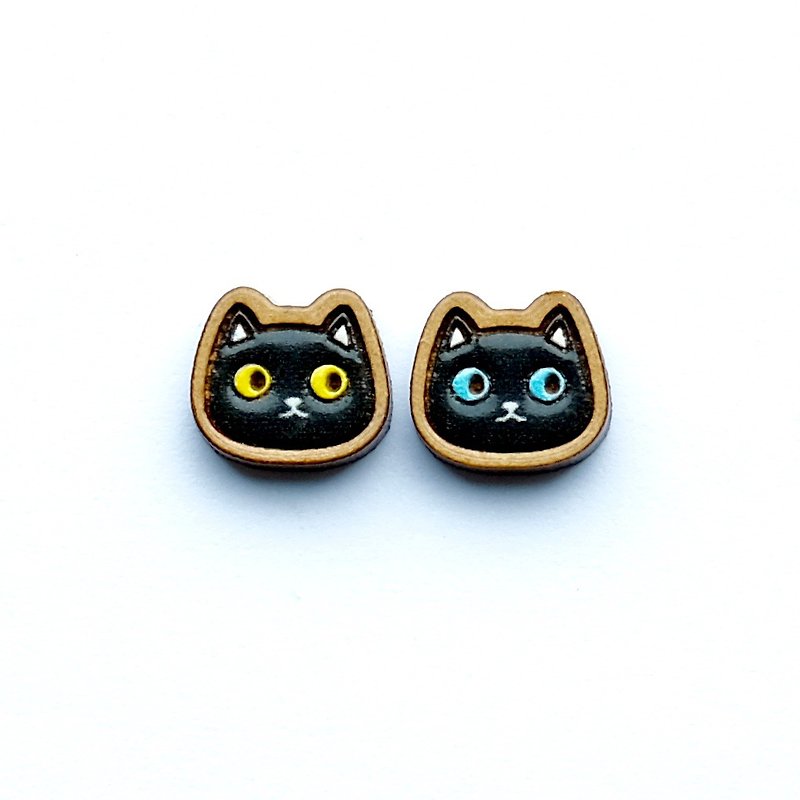 彩绘木耳环- 黑猫 - 耳环/耳夹 - 木头 多色
