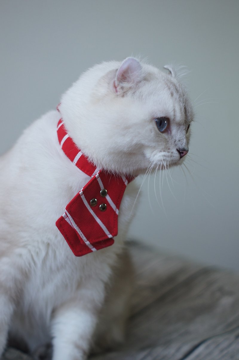 【AnnaNina】猫咪项圈  红色条纹领带 - 项圈/牵绳 - 棉．麻 红色