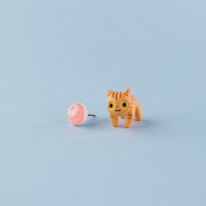 Exotic Shorthair Cat - Polymer Clay Earrings, Handmade&Handpaited - 耳环/耳夹 - 粘土 橘色