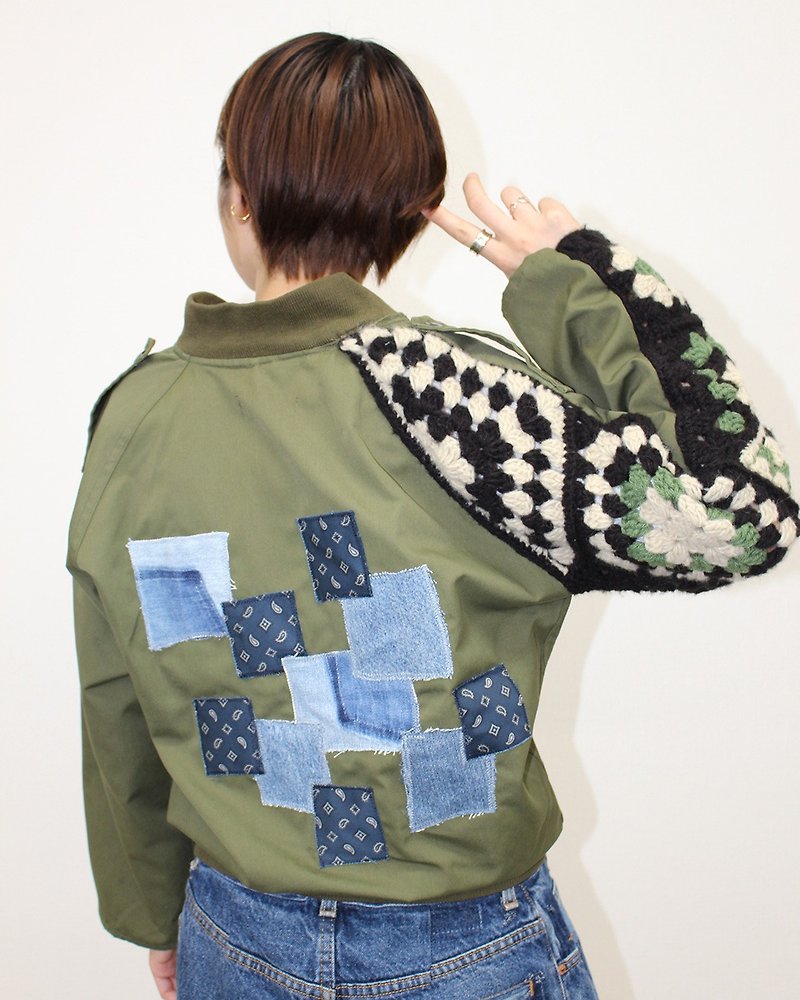 MA-1ジャケット ーHand Knit×Used Clothingー2022AW - 女装休闲/机能外套 - 其他材质 绿色