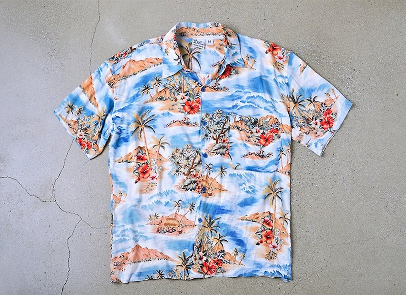 《Vintage Hawaii Shirts 夏威夷衫》海洋蓝彩绘 HSA04 - 女装衬衫 - 棉．麻 多色