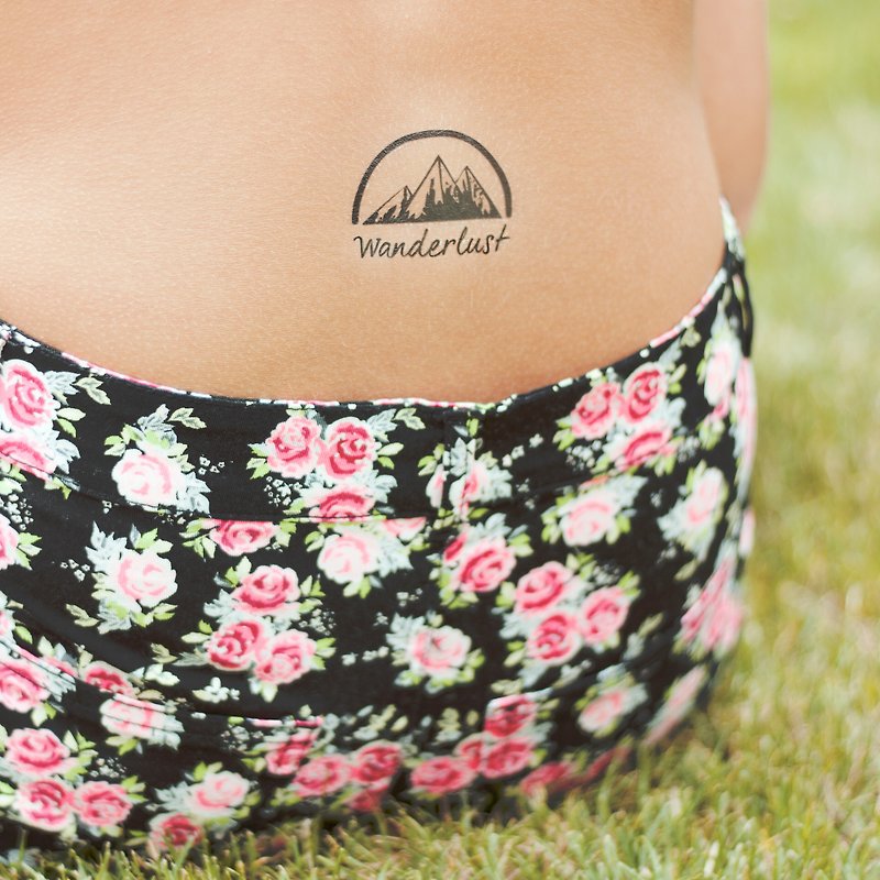 OhMyTat 山脉流浪者 Wanderlust Mountain 刺青图案纹身贴纸(2张) - 纹身贴 - 纸 黑色