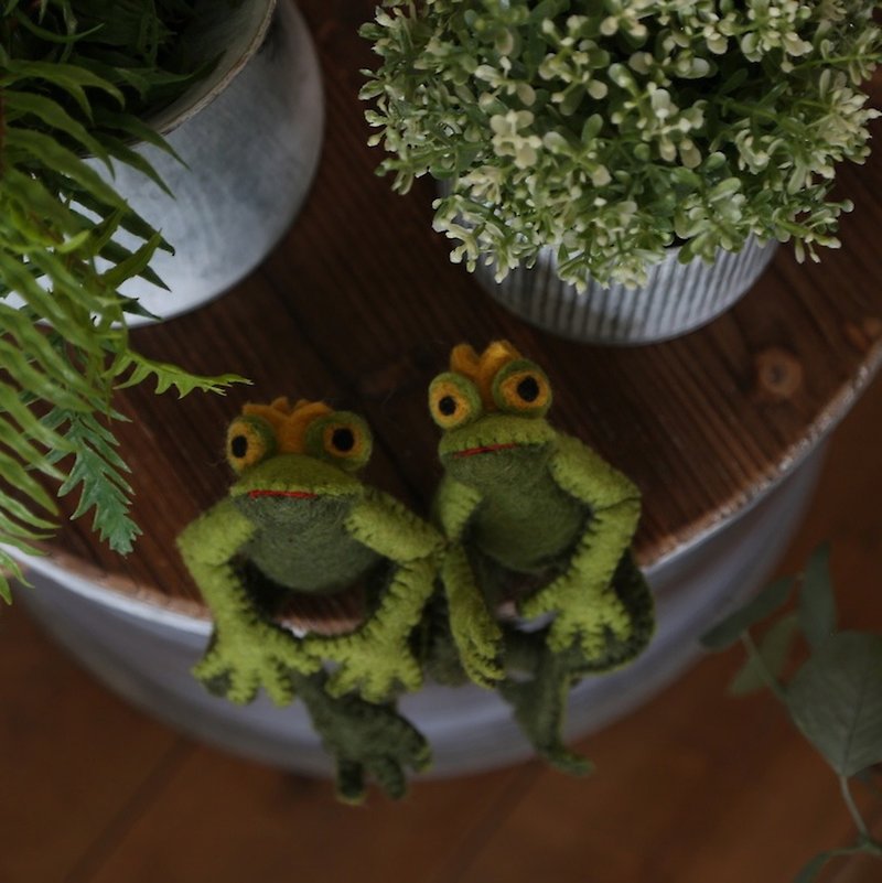 羊毛毡玩偶・青蛙王子 - 玩具/玩偶 - 羊毛 绿色