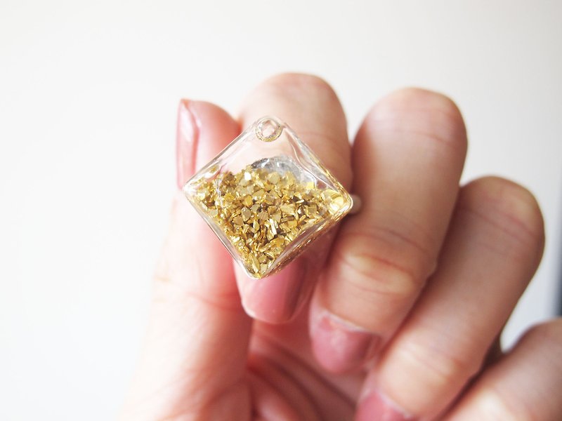 Rosy Garden 金色星球砂砾矿石碎片流动菱形雪花玻璃戒指 - 戒指 - 玻璃 金色