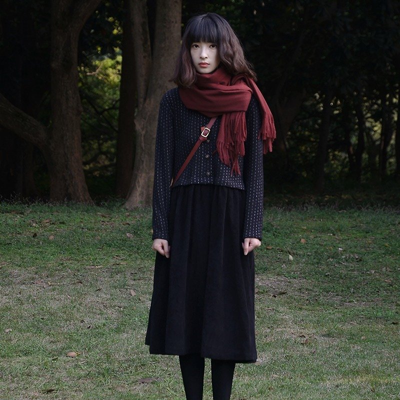 羊毛呢-灯芯绒双拼洋装|连衣裙|羊毛呢+灯芯绒|独立品牌|Sora-63 - 洋装/连衣裙 - 羊毛 