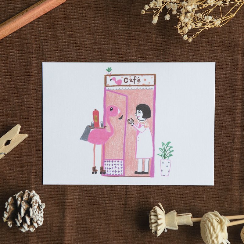 红鹤咖啡屋 插画故事明信片 - 卡片/明信片 - 纸 粉红色
