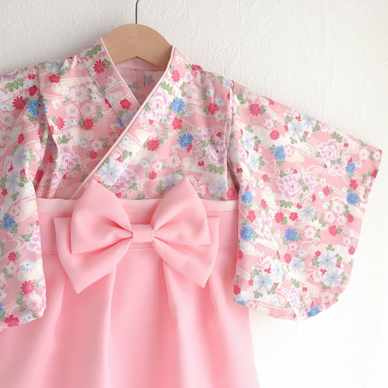 日本裤连衣裙 - 流水花 Pink-Light Pink (女童/嬰兒/兒童) - 童装礼服/连衣裙 - 棉．麻 粉红色