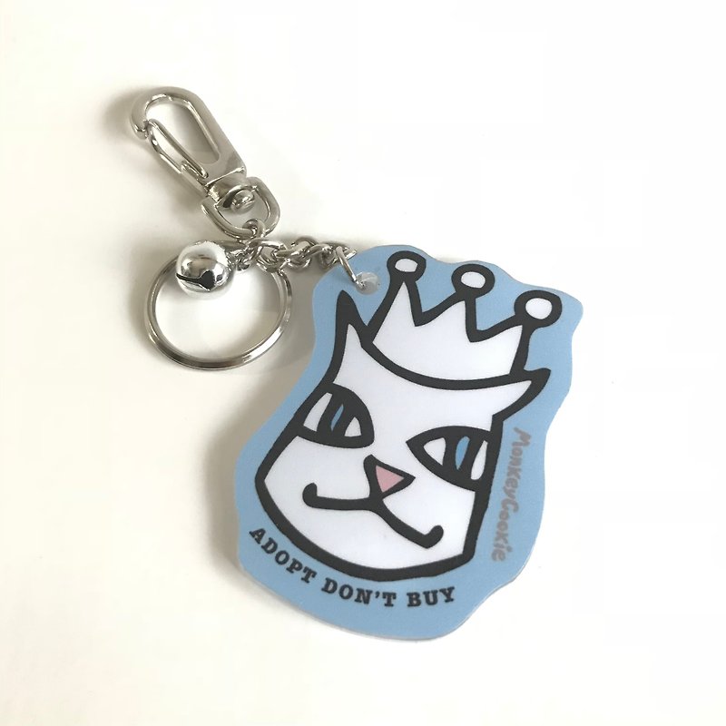 猫猫Molly戴皇冠 蓝色 压克力铛压钥匙圈灰 MonkeyCookie - 钥匙链/钥匙包 - 压克力 蓝色