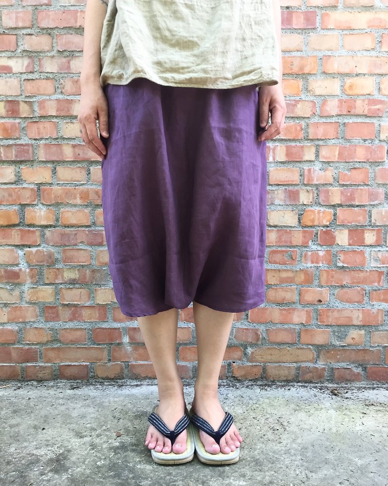 纯亚麻 日式富士型口袋裤 严选20色亚麻布 - 女装长裤 - 棉．麻 紫色