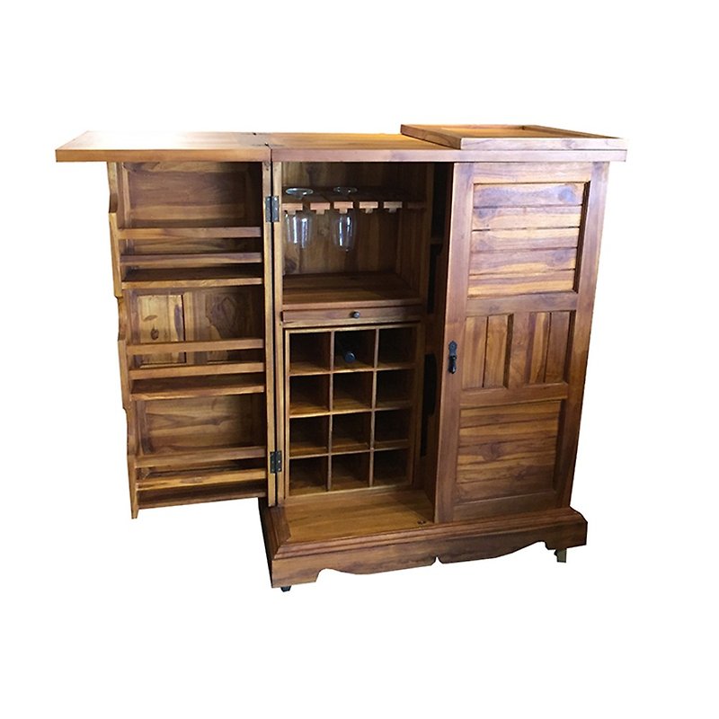 【吉迪市100%全柚木家具】HY121 柚木隐藏式台 置物柜 红酒柜 - 收纳用品 - 木头 咖啡色