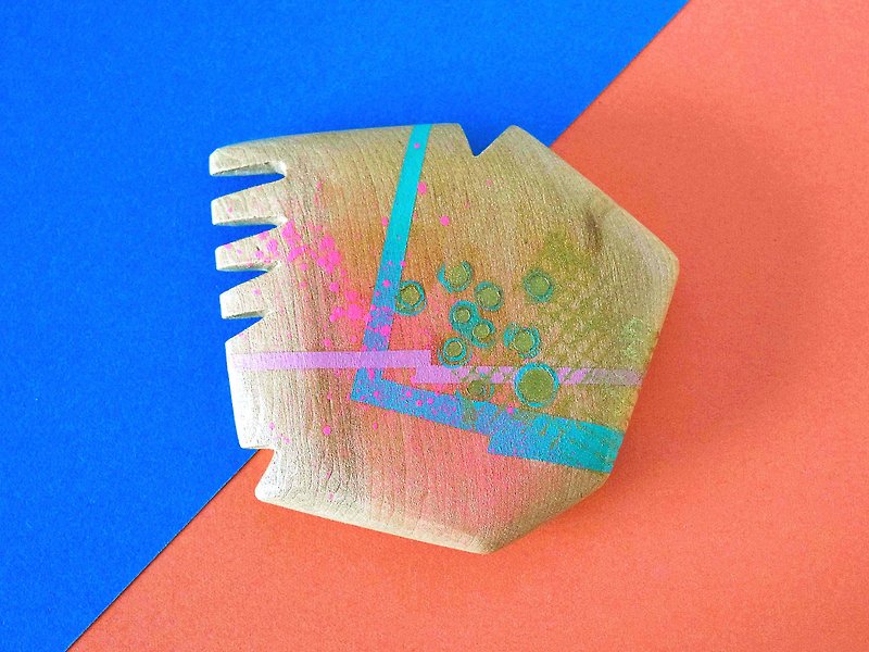 Abstract Hand Painted Wood Pocket Mirror (pink and pastel blue) - 彩妆刷具/镜子/梳子 - 木头 粉红色