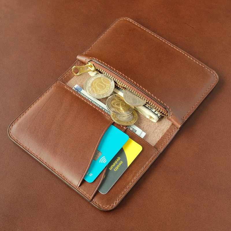 手工皮革钱包模型。迷你拉链口袋 /棕 - 皮夹/钱包 - 真皮 咖啡色