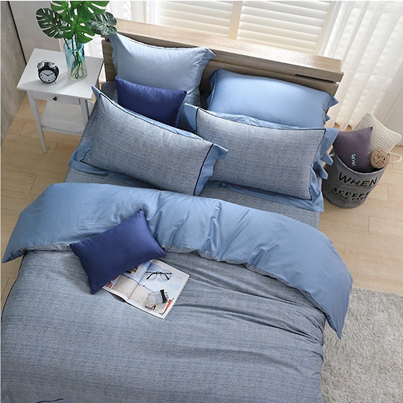 (双人)月色-蓝色手扎-高质感60棉两用被床包四件组【5*6.2尺】 - 寝具 - 棉．麻 蓝色