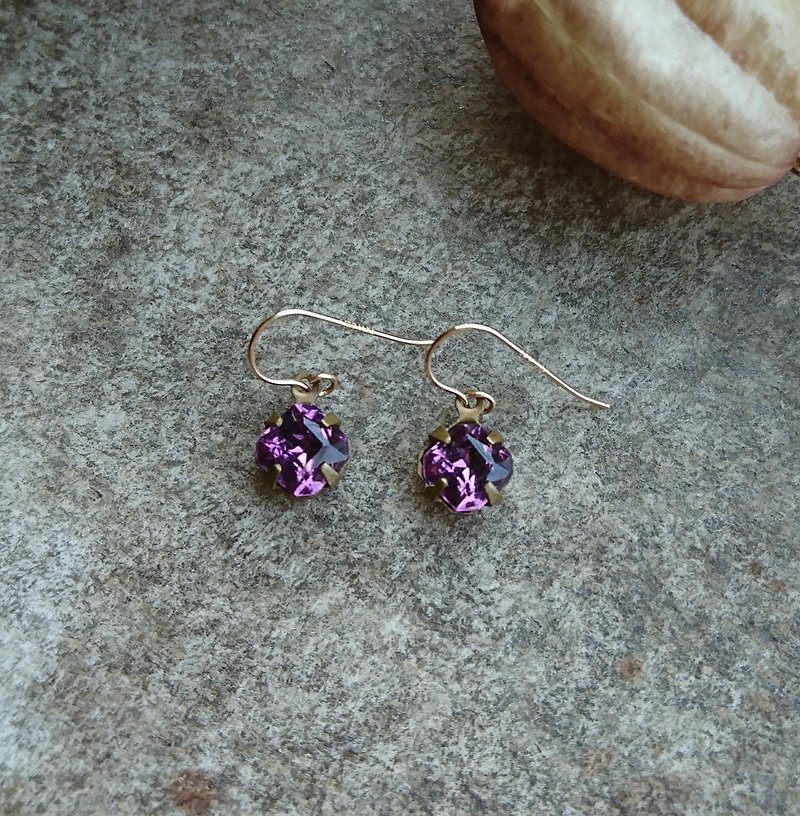 简约深紫古董玻璃耳环 - 耳环/耳夹 - 其他金属 紫色