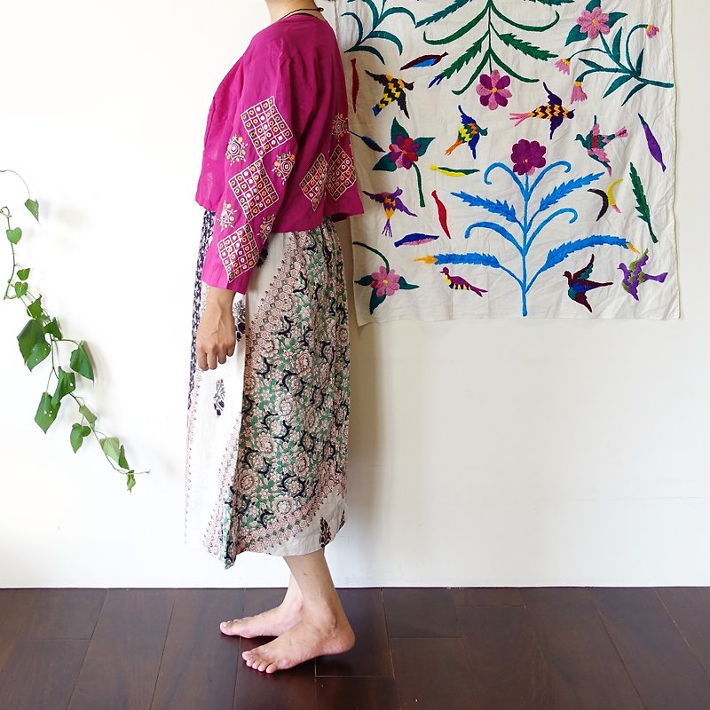 BajuTua/古着/ 桃红紫 小圆镜刺绣印度式上衣 choli - 女装上衣 - 聚酯纤维 粉红色