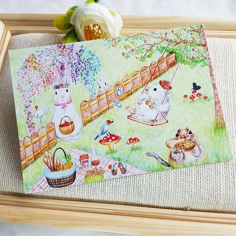 明信片- 小兔小鼠的花园 - 卡片/明信片 - 纸 绿色