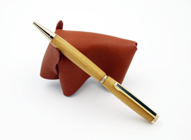 台湾桧木 木质原子笔 金色 木笔 手工笔 附笔盒、皮套 - 圆珠笔/中性笔 - 木头 橘色