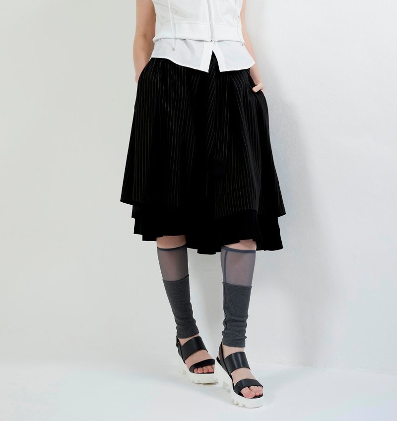设计师品牌FromClothingOf-双层绑带半截裙裤 - 女装长裤 - 其他材质 黑色