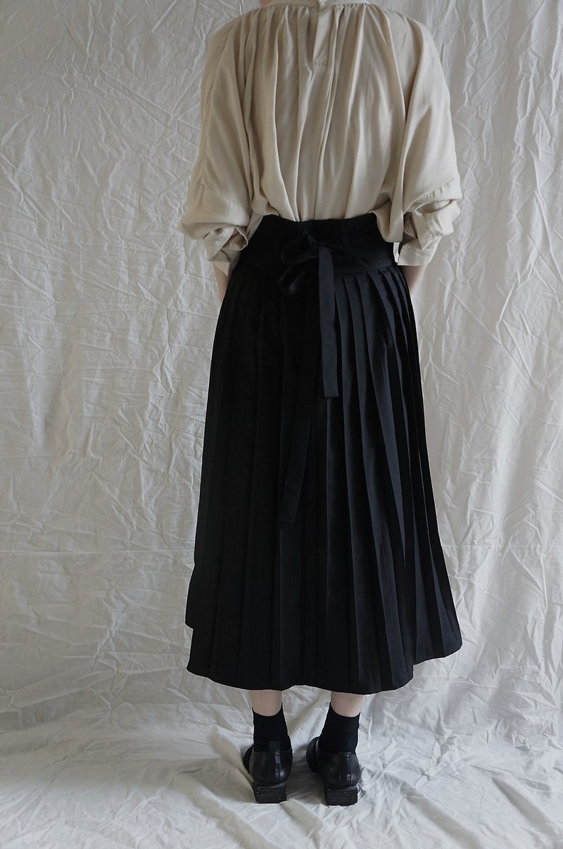 pleated skirt 独立腰封系带百褶半裙 - 裙子 - 其他人造纤维 黑色