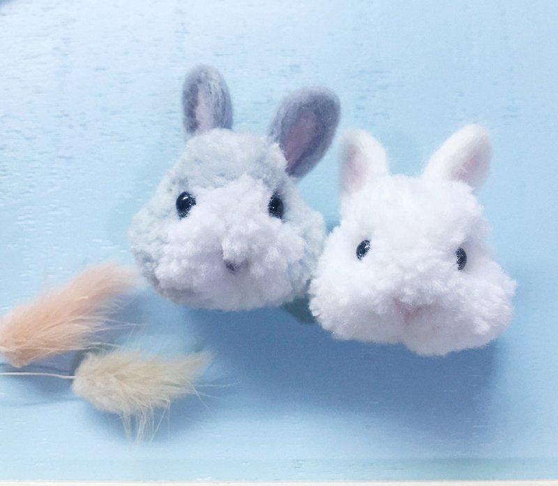 小毛球兔兔 小白兔 小灰兔 可做 别针 发夹 吊饰 - 胸针 - 其他材质 白色