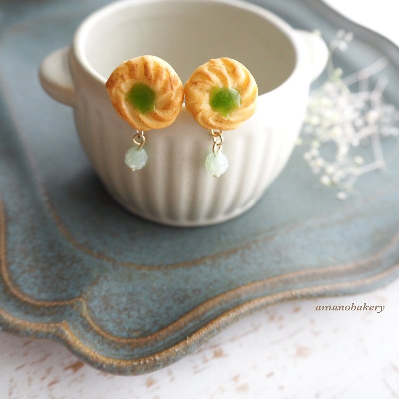 pierce / miniature cookie / Green - 耳环/耳夹 - 粘土 绿色