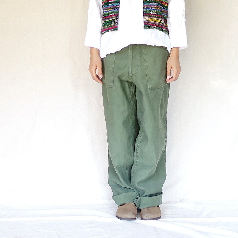 BajuTua /古着/ 美军公发 OG-107 baker pants   - 男士长裤 - 棉．麻 绿色