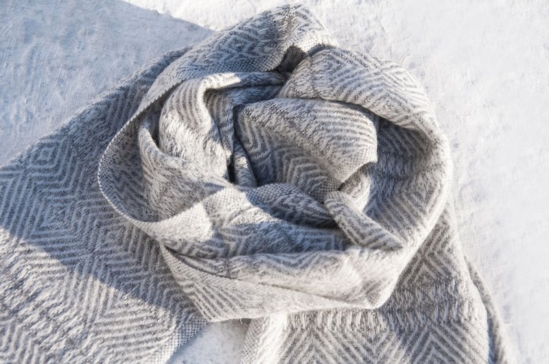 喀什米尔Cashmere/针织围巾/纯羊毛围巾/羊毛披巾-厚款大理石纹 - 围巾/披肩 - 羊毛 灰色