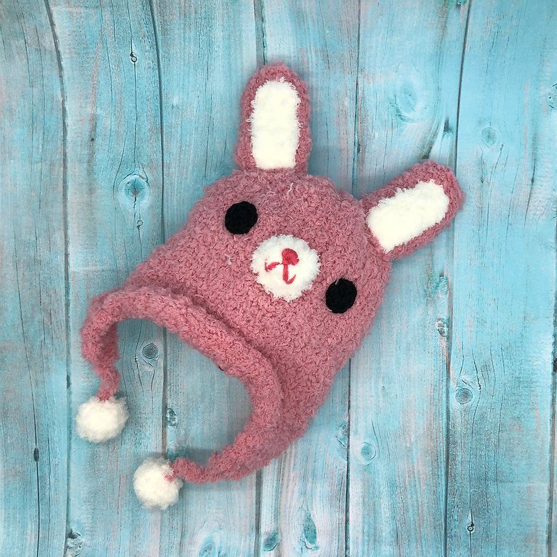 兔子-遮耳帽款 宝宝毛线帽 弥月礼 周岁礼 (大人小孩尺寸皆有) - 婴儿帽/发带 - 聚酯纤维 粉红色