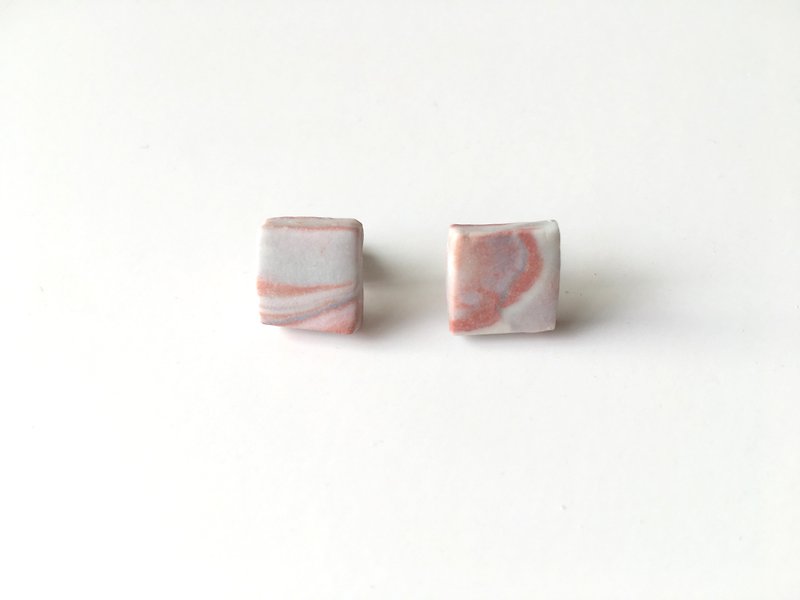 石下 / 方形 蓝色 白色 橙红色 大理石 云石纹 陶瓷 耳环 - 耳环/耳夹 - 瓷 多色