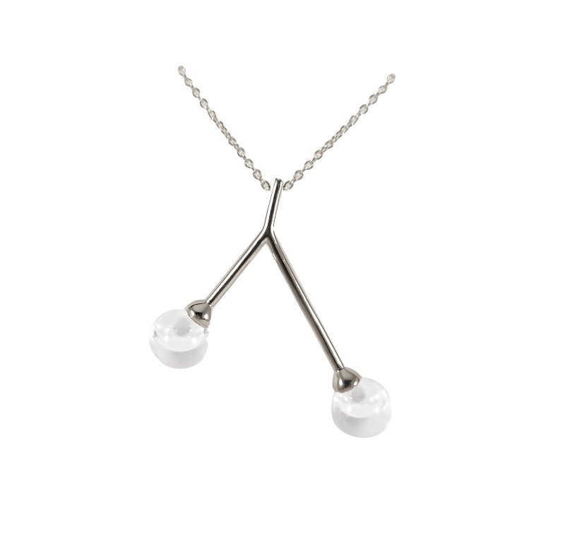 Double Dew drop on tree  branch necklace - 项链 - 玻璃 银色
