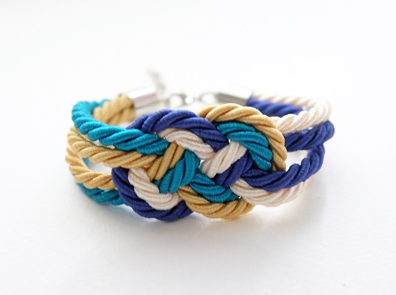 Gold cream blue nautical rope bracelet - 手链/手环 - 其他材质 多色