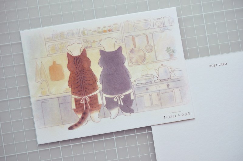 猫咪插画明信片-疗愈厨房 - 卡片/明信片 - 纸 绿色