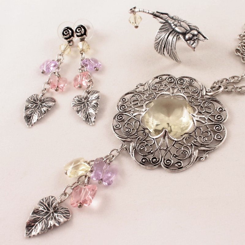 施华洛世奇水晶首饰套装银项链、耳环和戒指首饰套装 - 项链 - 其他材质 银色