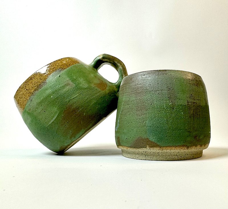 手工砂质对杯 - 咖啡杯/马克杯 - 陶 绿色