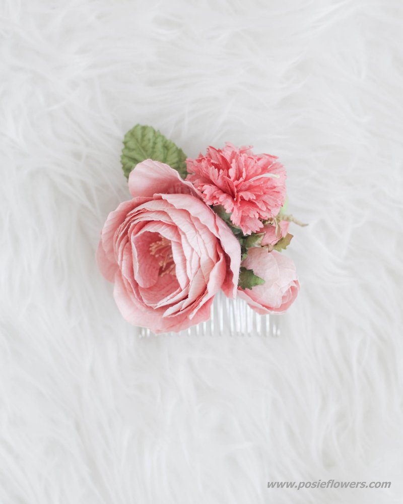 Peach Rose - Handmade Paper Flower Hair Comb - 发饰 - 纸 橘色