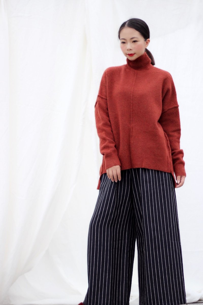 【现货】高领橘红色羊毛毛衣 - 女装针织衫/毛衣 - 羊毛 红色