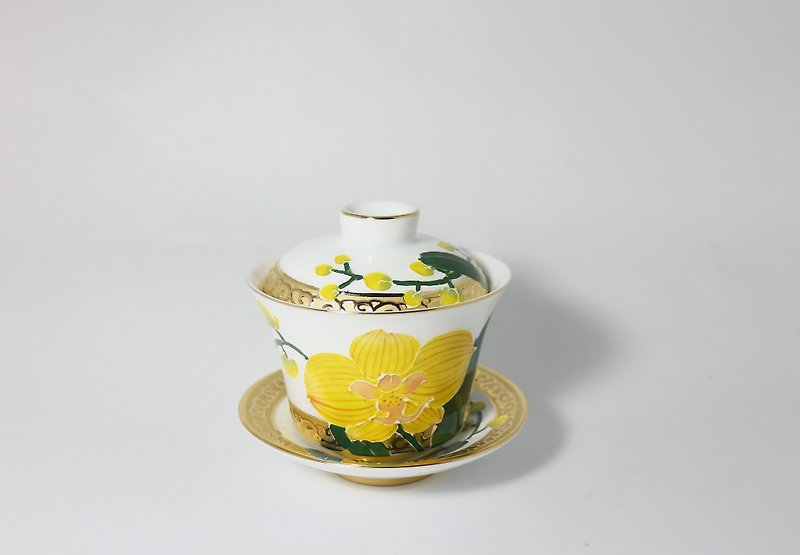 纯手绘茶杯-兰中之后-飞黄腾达(三件式盖杯) - 茶具/茶杯 - 瓷 黄色