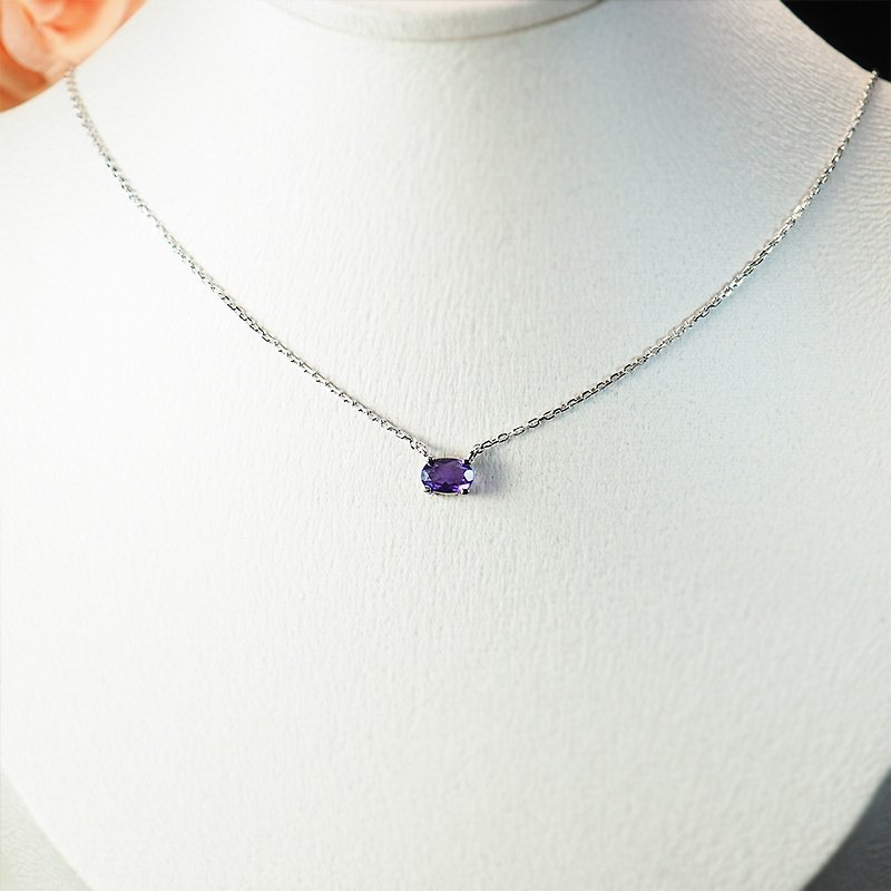 || 2月诞生石 ||  单颗 紫水晶 925纯银 极细锁骨项链 - 锁骨链 - 银 紫色