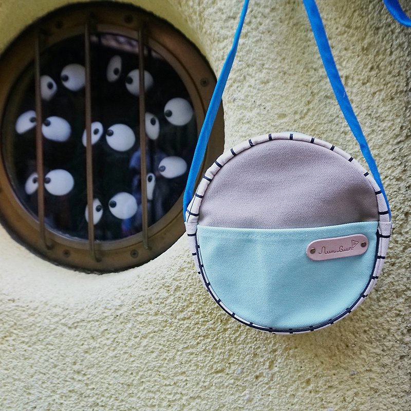 mini crossbody circle bag small size grid pattern,grey blue and mint colour - 侧背包/斜挎包 - 其他材质 灰色