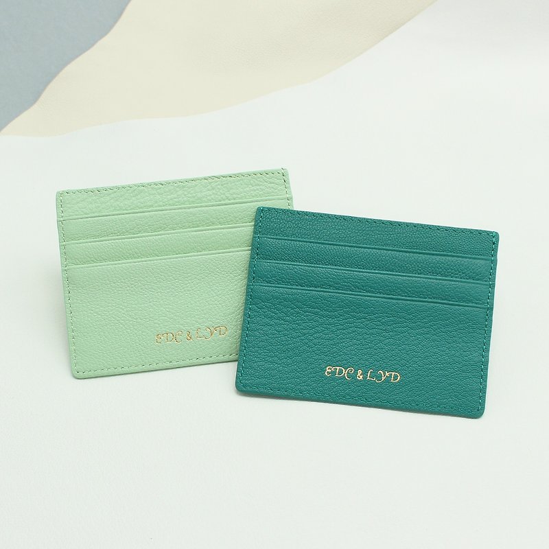定制化礼物意大利真皮革绿色抹茶色卡片套 钱包 小钱包 卡包 卡夹 - 皮夹/钱包 - 真皮 绿色
