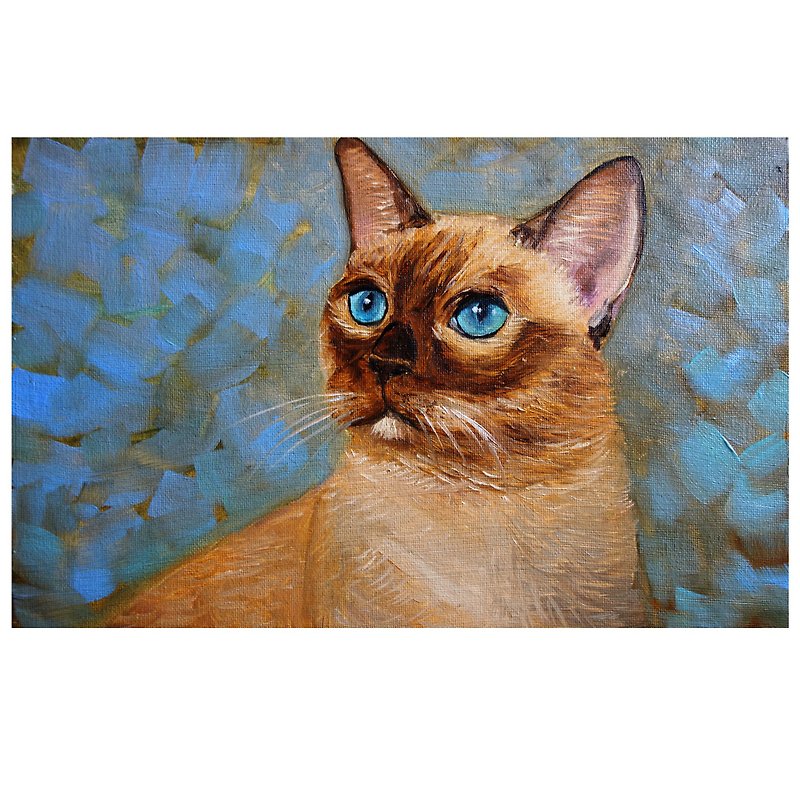 Siamese Cat Painting Oil Animal Pets Original Art Animal Artwork Canvas - 海报/装饰画/版画 - 颜料 多色