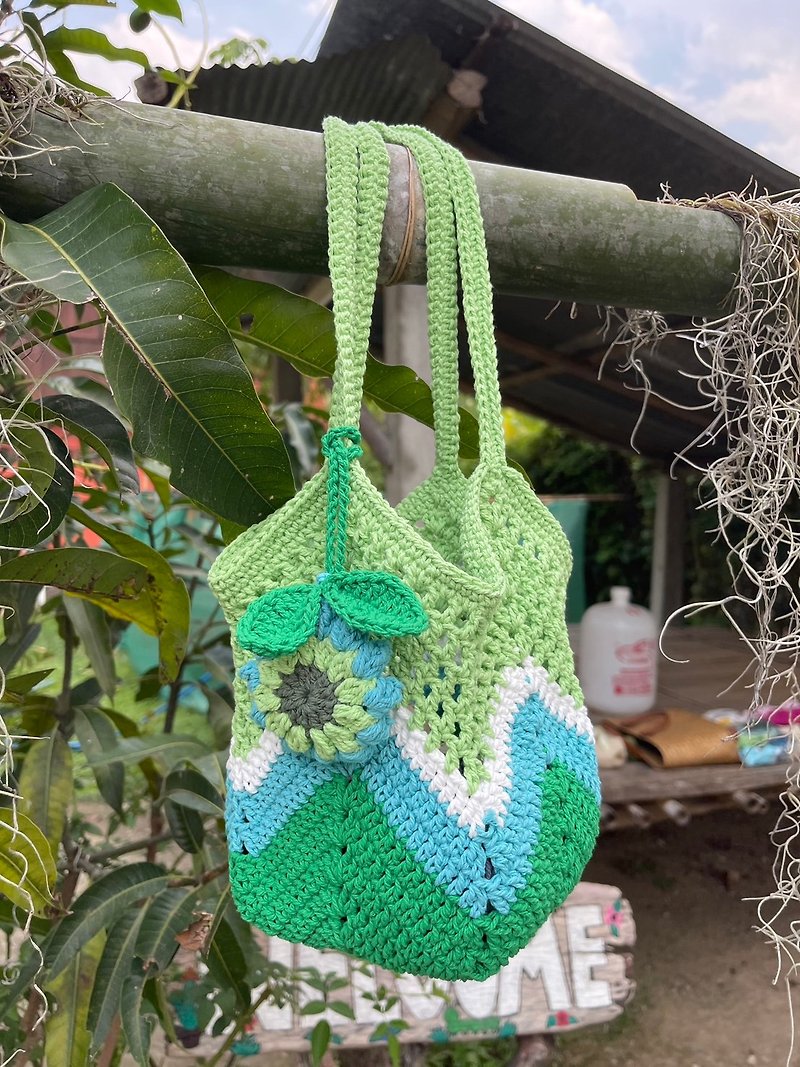 Green Granny Square Net Bag,Crochet Bag, Women Bag - 手提包/手提袋 - 棉．麻 绿色