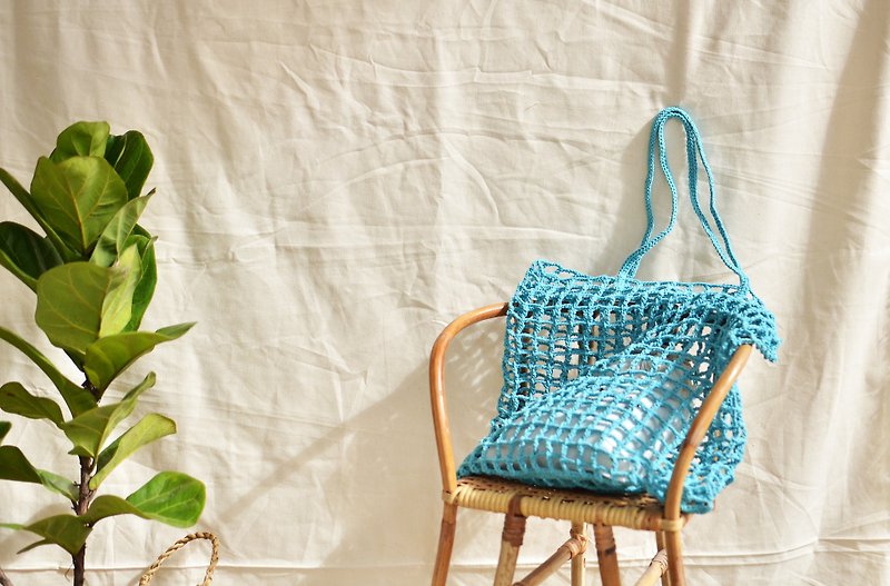 Light blue Nagridia crochet bag - 手提包/手提袋 - 棉．麻 蓝色