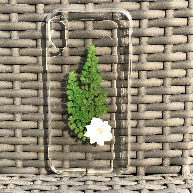 iPhone X 手机壳 Dry Pressed Flowers Case 押花 干燥花 叶子 白色压花 024 - 手机壳/手机套 - 植物．花 绿色