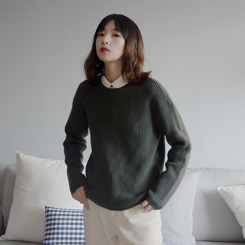 圣诞款森林绿圆领毛衣|毛衣|羊毛+晴纶+纤维|独立品牌|Sora-96 - 女装针织衫/毛衣 - 羊毛 