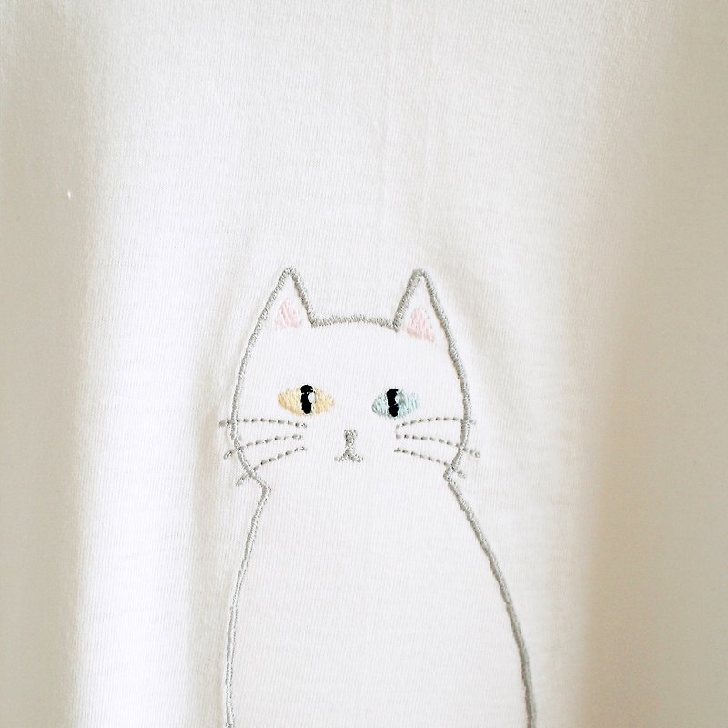 invisible cat puff sleeve t-shirt : white - 女装 T 恤 - 棉．麻 白色