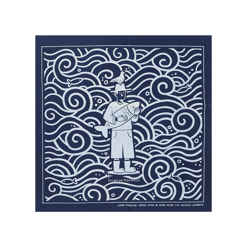 Incense Harbour 渔夫手工蓝染 传统拔染工艺大围巾 - 围巾/披肩 - 棉．麻 蓝色
