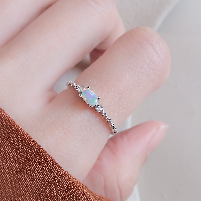 / 一點點的堅持 / 蛋白石 歐泊 Opal 925純銀 手工天然石 戒指 - 戒指 - 纯银 蓝色