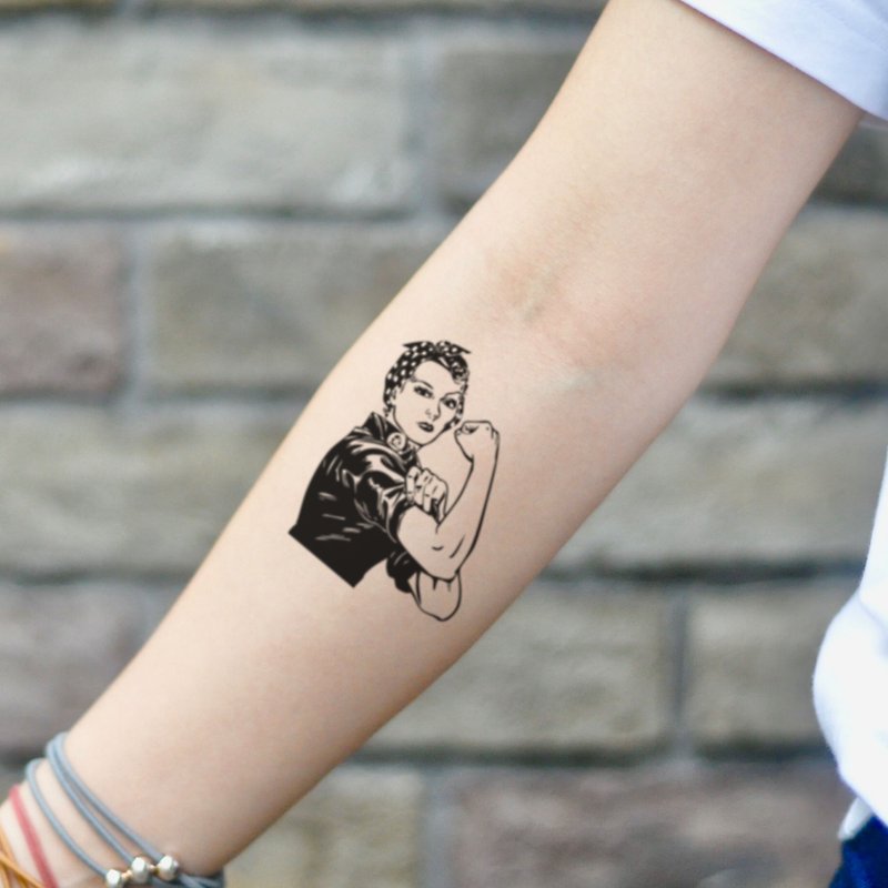OhMyTat 女子铆钉工 Rosie The Riveter 刺青图案纹身贴纸 (2 张) - 纹身贴 - 纸 黑色