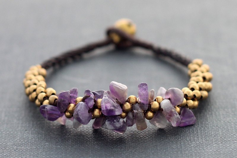 紫水晶石手链编织束手链袖口编织串珠 - 手链/手环 - 石头 紫色